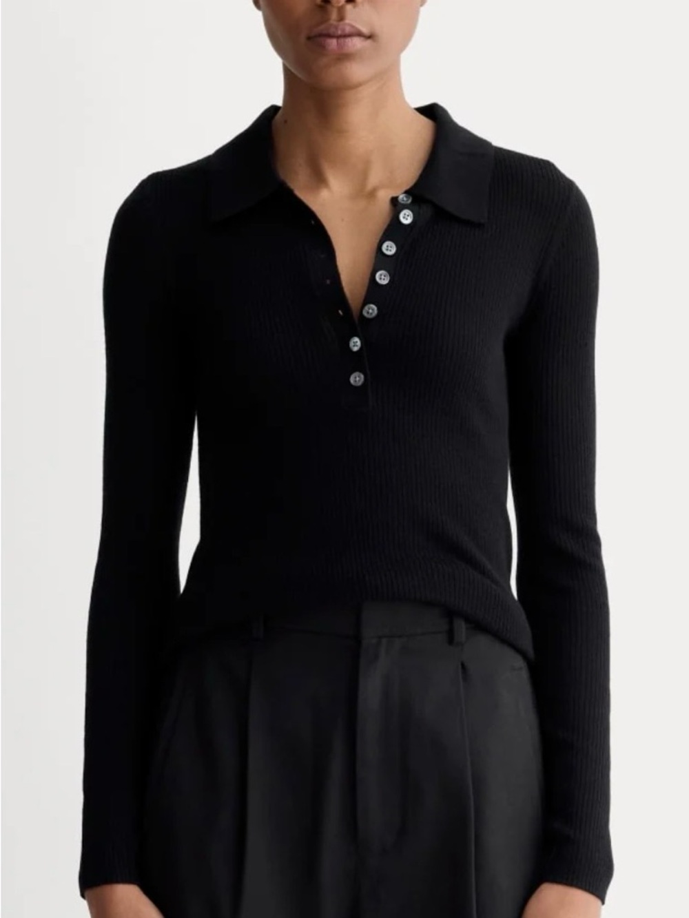 Everlane The Polo in Ultrasoft Merino - Black - Size S